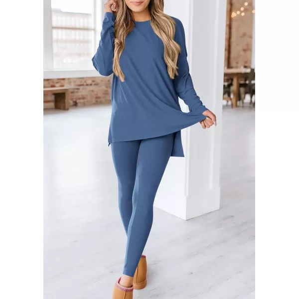 PRETTYGARDEN Womens Fall 2 Piece Outfits Casual Long Sleeve Tunic Tops Legging Pants Matching Lounge Sets SweatsuitsBlue