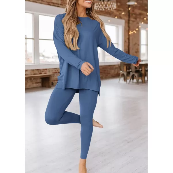 PRETTYGARDEN Womens Fall 2 Piece Outfits Casual Long Sleeve Tunic Tops Legging Pants Matching Lounge Sets SweatsuitsBlue