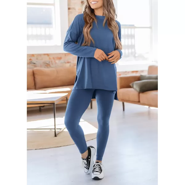 PRETTYGARDEN Womens Fall 2 Piece Outfits Casual Long Sleeve Tunic Tops Legging Pants Matching Lounge Sets SweatsuitsBlue
