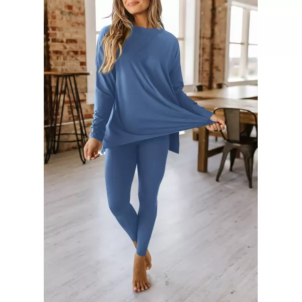 PRETTYGARDEN Womens Fall 2 Piece Outfits Casual Long Sleeve Tunic Tops Legging Pants Matching Lounge Sets SweatsuitsBlue