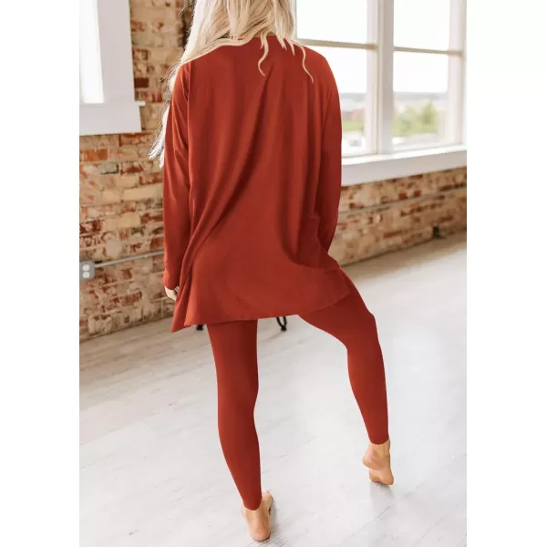 PRETTYGARDEN Womens Fall 2 Piece Outfits Casual Long Sleeve Tunic Tops Legging Pants Matching Lounge Sets SweatsuitsBrick Red