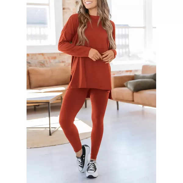 PRETTYGARDEN Womens Fall 2 Piece Outfits Casual Long Sleeve Tunic Tops Legging Pants Matching Lounge Sets SweatsuitsBrick Red