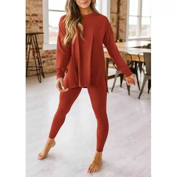 PRETTYGARDEN Womens Fall 2 Piece Outfits Casual Long Sleeve Tunic Tops Legging Pants Matching Lounge Sets SweatsuitsBrick Red