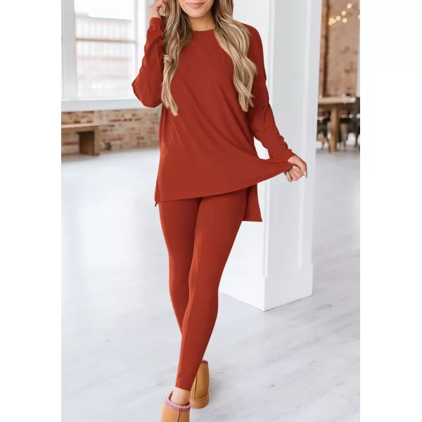 PRETTYGARDEN Womens Fall 2 Piece Outfits Casual Long Sleeve Tunic Tops Legging Pants Matching Lounge Sets SweatsuitsBrick Red