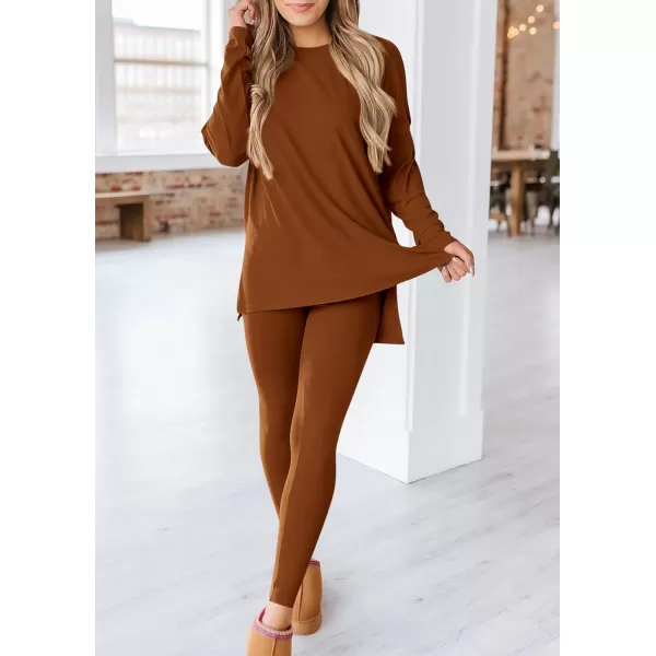 PRETTYGARDEN Womens Fall 2 Piece Outfits Casual Long Sleeve Tunic Tops Legging Pants Matching Lounge Sets SweatsuitsCaramel