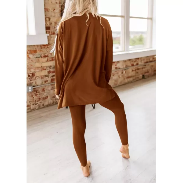 PRETTYGARDEN Womens Fall 2 Piece Outfits Casual Long Sleeve Tunic Tops Legging Pants Matching Lounge Sets SweatsuitsCaramel