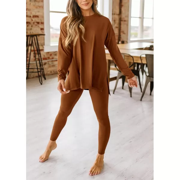 PRETTYGARDEN Womens Fall 2 Piece Outfits Casual Long Sleeve Tunic Tops Legging Pants Matching Lounge Sets SweatsuitsCaramel