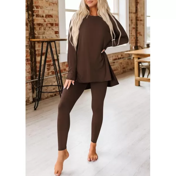 PRETTYGARDEN Womens Fall 2 Piece Outfits Casual Long Sleeve Tunic Tops Legging Pants Matching Lounge Sets SweatsuitsCoffee