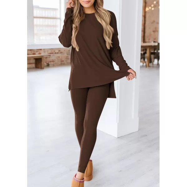 PRETTYGARDEN Womens Fall 2 Piece Outfits Casual Long Sleeve Tunic Tops Legging Pants Matching Lounge Sets SweatsuitsCoffee