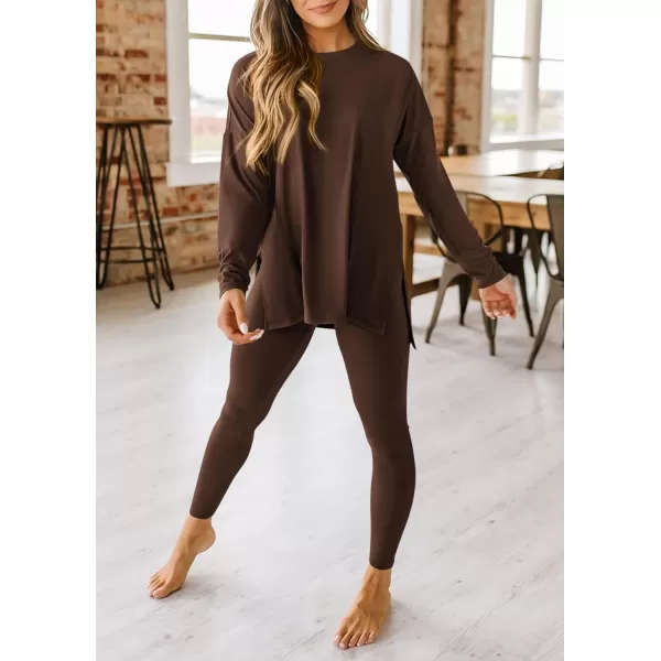 PRETTYGARDEN Womens Fall 2 Piece Outfits Casual Long Sleeve Tunic Tops Legging Pants Matching Lounge Sets SweatsuitsCoffee