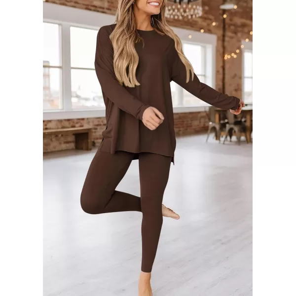 PRETTYGARDEN Womens Fall 2 Piece Outfits Casual Long Sleeve Tunic Tops Legging Pants Matching Lounge Sets SweatsuitsCoffee