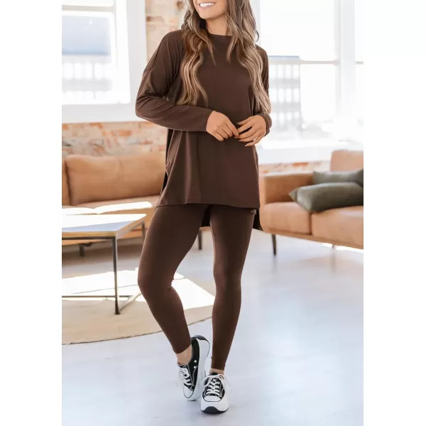PRETTYGARDEN Womens Fall 2 Piece Outfits Casual Long Sleeve Tunic Tops Legging Pants Matching Lounge Sets SweatsuitsCoffee
