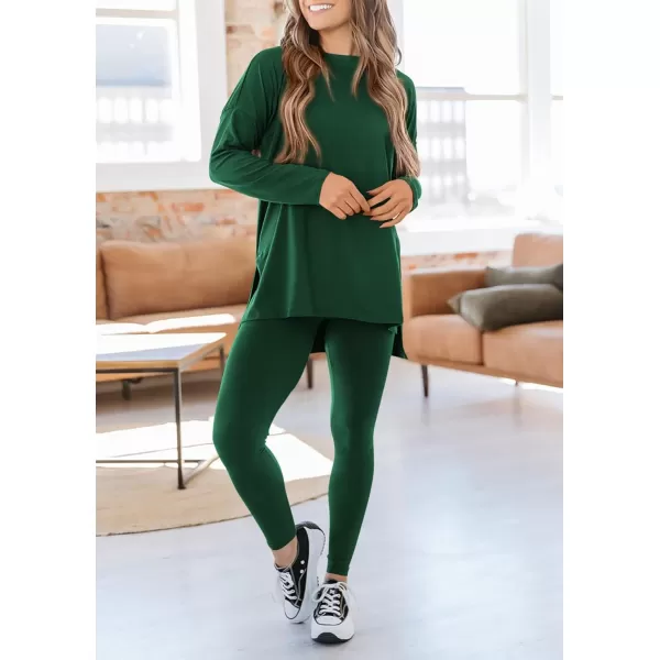 PRETTYGARDEN Womens Fall 2 Piece Outfits Casual Long Sleeve Tunic Tops Legging Pants Matching Lounge Sets SweatsuitsDark Green