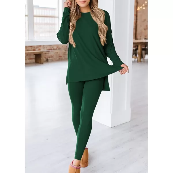 PRETTYGARDEN Womens Fall 2 Piece Outfits Casual Long Sleeve Tunic Tops Legging Pants Matching Lounge Sets SweatsuitsDark Green