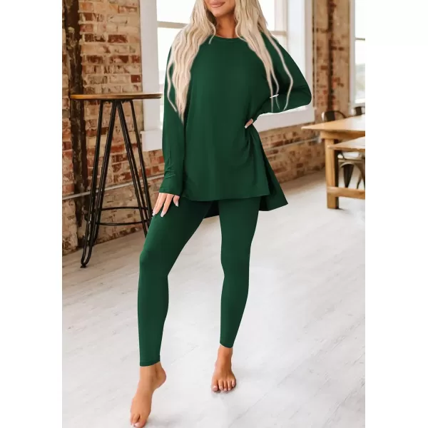 PRETTYGARDEN Womens Fall 2 Piece Outfits Casual Long Sleeve Tunic Tops Legging Pants Matching Lounge Sets SweatsuitsDark Green