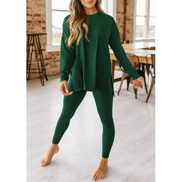PRETTYGARDEN Womens Fall 2 Piece Outfits Casual Long Sleeve Tunic Tops Legging Pants Matching Lounge Sets SweatsuitsDark Green