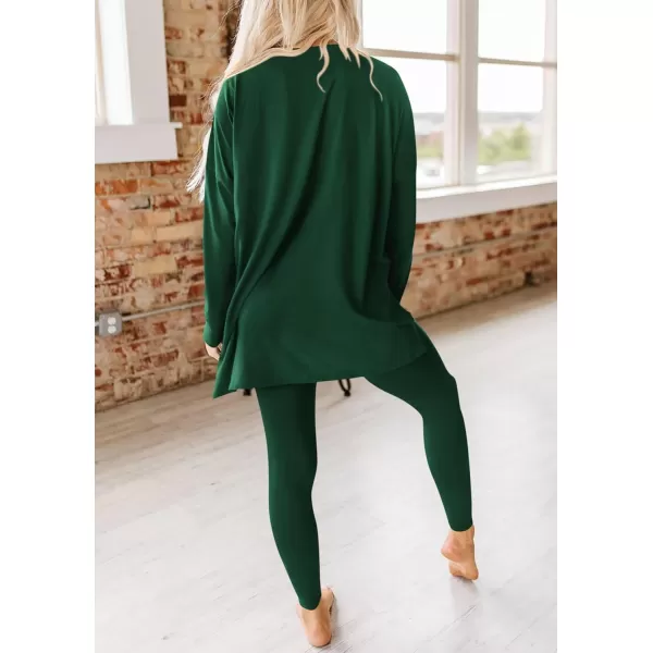 PRETTYGARDEN Womens Fall 2 Piece Outfits Casual Long Sleeve Tunic Tops Legging Pants Matching Lounge Sets SweatsuitsDark Green