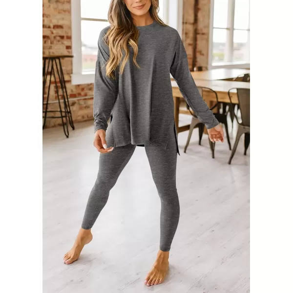 PRETTYGARDEN Womens Fall 2 Piece Outfits Casual Long Sleeve Tunic Tops Legging Pants Matching Lounge Sets SweatsuitsDark Grey