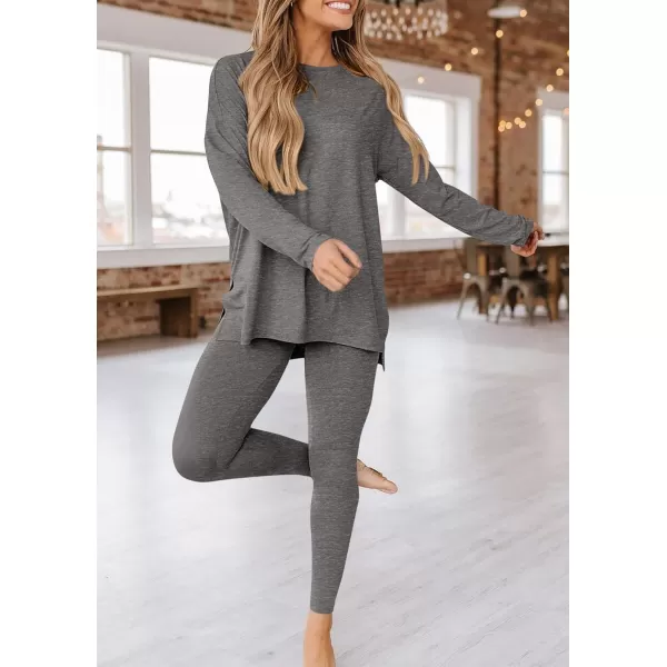 PRETTYGARDEN Womens Fall 2 Piece Outfits Casual Long Sleeve Tunic Tops Legging Pants Matching Lounge Sets SweatsuitsDark Grey