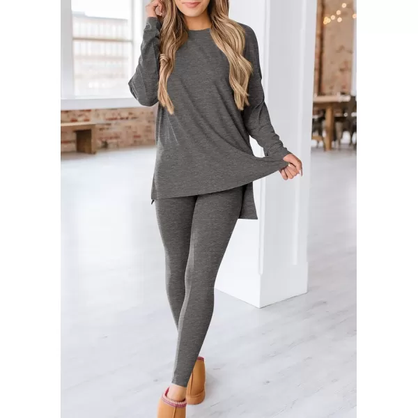 PRETTYGARDEN Womens Fall 2 Piece Outfits Casual Long Sleeve Tunic Tops Legging Pants Matching Lounge Sets SweatsuitsDark Grey