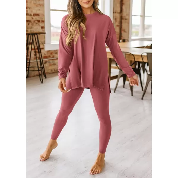 PRETTYGARDEN Womens Fall 2 Piece Outfits Casual Long Sleeve Tunic Tops Legging Pants Matching Lounge Sets SweatsuitsDusty Pink
