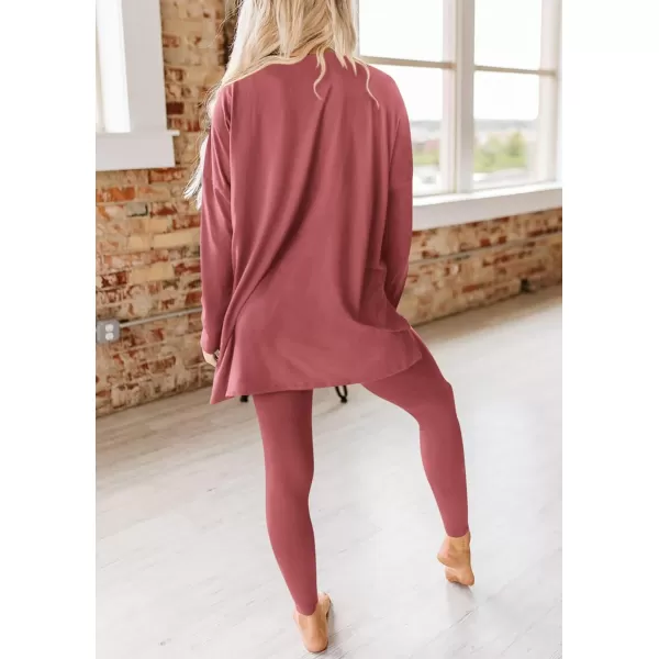 PRETTYGARDEN Womens Fall 2 Piece Outfits Casual Long Sleeve Tunic Tops Legging Pants Matching Lounge Sets SweatsuitsDusty Pink