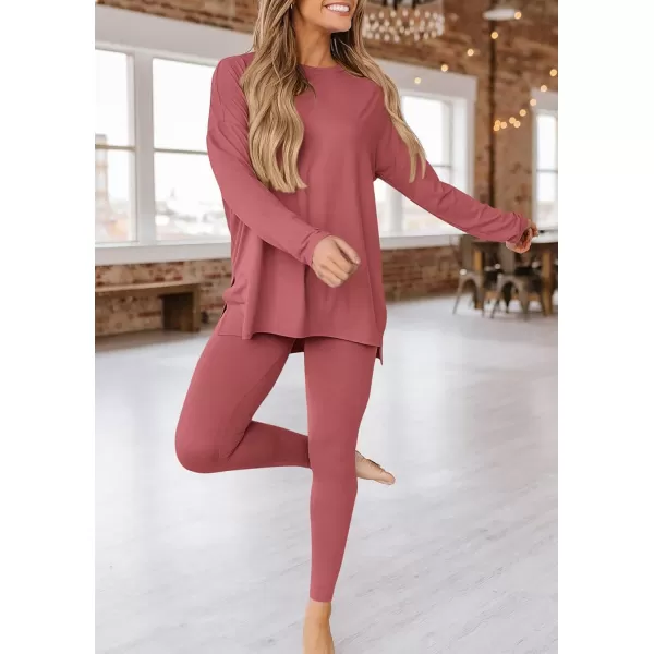 PRETTYGARDEN Womens Fall 2 Piece Outfits Casual Long Sleeve Tunic Tops Legging Pants Matching Lounge Sets SweatsuitsDusty Pink