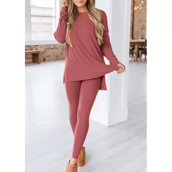PRETTYGARDEN Womens Fall 2 Piece Outfits Casual Long Sleeve Tunic Tops Legging Pants Matching Lounge Sets SweatsuitsDusty Pink