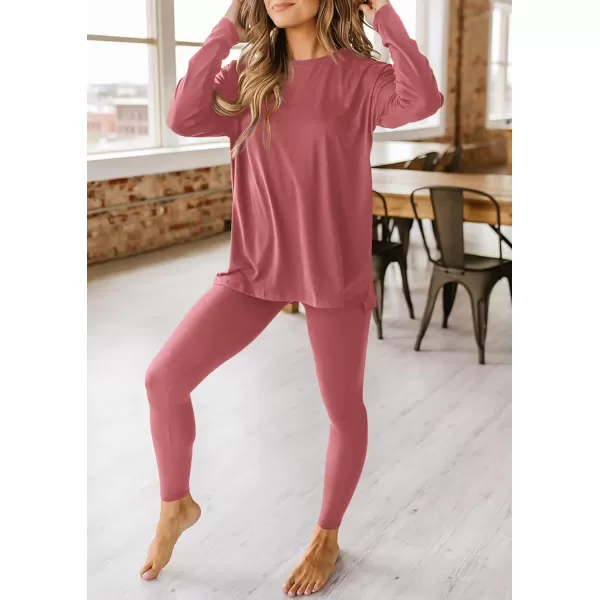 PRETTYGARDEN Womens Fall 2 Piece Outfits Casual Long Sleeve Tunic Tops Legging Pants Matching Lounge Sets SweatsuitsDusty Pink