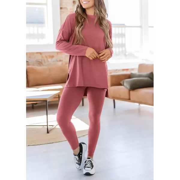 PRETTYGARDEN Womens Fall 2 Piece Outfits Casual Long Sleeve Tunic Tops Legging Pants Matching Lounge Sets SweatsuitsDusty Pink