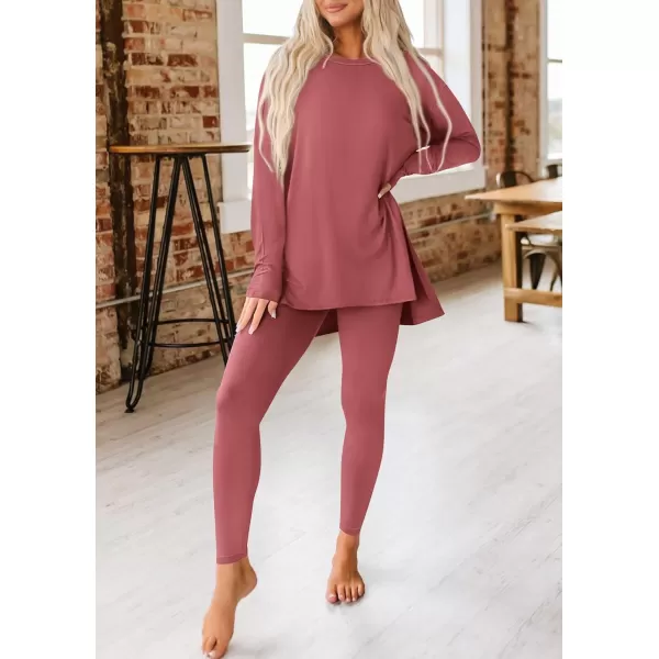 PRETTYGARDEN Womens Fall 2 Piece Outfits Casual Long Sleeve Tunic Tops Legging Pants Matching Lounge Sets SweatsuitsDusty Pink