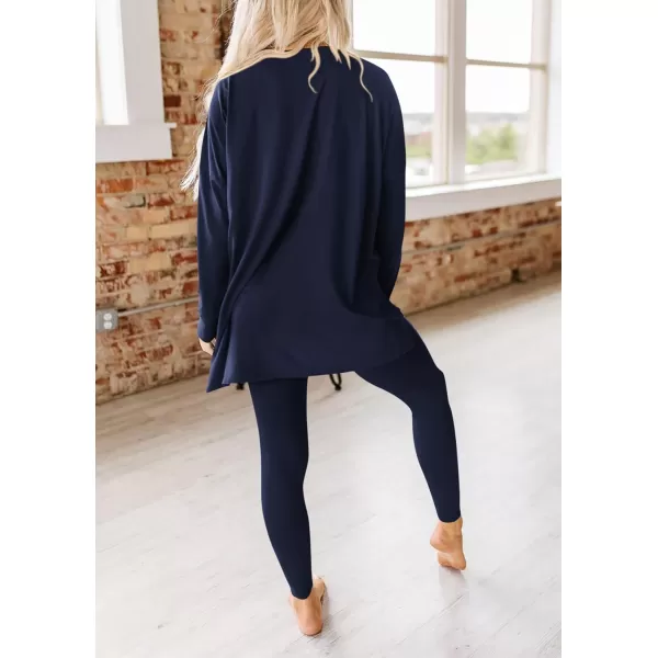 PRETTYGARDEN Womens Fall 2 Piece Outfits Casual Long Sleeve Tunic Tops Legging Pants Matching Lounge Sets SweatsuitsNavy