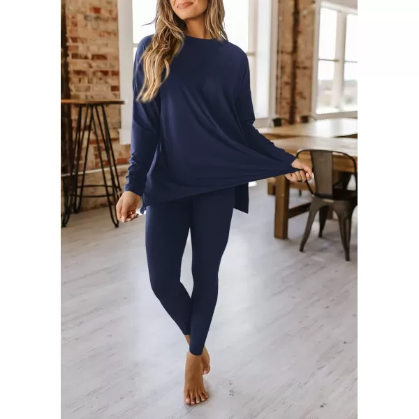 PRETTYGARDEN Womens Fall 2 Piece Outfits Casual Long Sleeve Tunic Tops Legging Pants Matching Lounge Sets SweatsuitsNavy