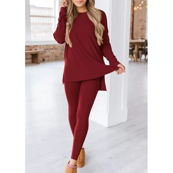PRETTYGARDEN Womens Fall 2 Piece Outfits Casual Long Sleeve Tunic Tops Legging Pants Matching Lounge Sets SweatsuitsWine Red