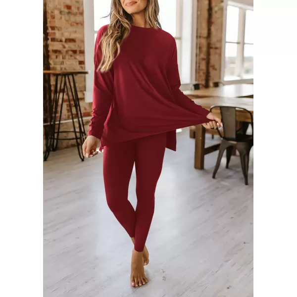 PRETTYGARDEN Womens Fall 2 Piece Outfits Casual Long Sleeve Tunic Tops Legging Pants Matching Lounge Sets SweatsuitsWine Red