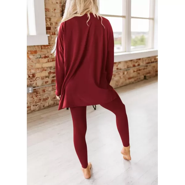 PRETTYGARDEN Womens Fall 2 Piece Outfits Casual Long Sleeve Tunic Tops Legging Pants Matching Lounge Sets SweatsuitsWine Red