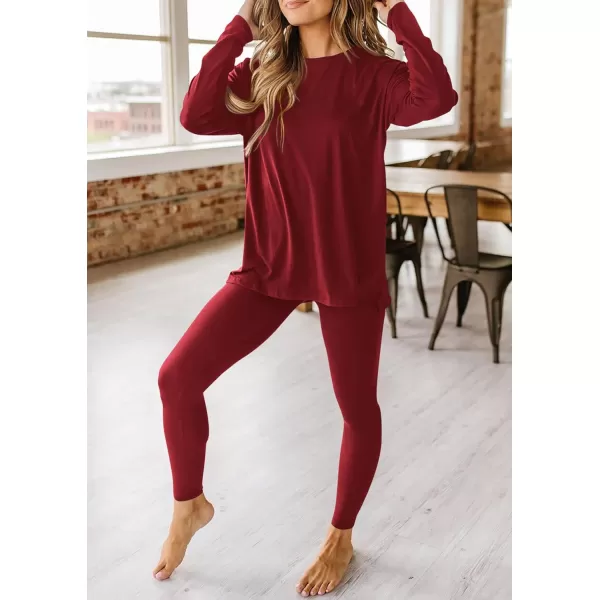 PRETTYGARDEN Womens Fall 2 Piece Outfits Casual Long Sleeve Tunic Tops Legging Pants Matching Lounge Sets SweatsuitsWine Red