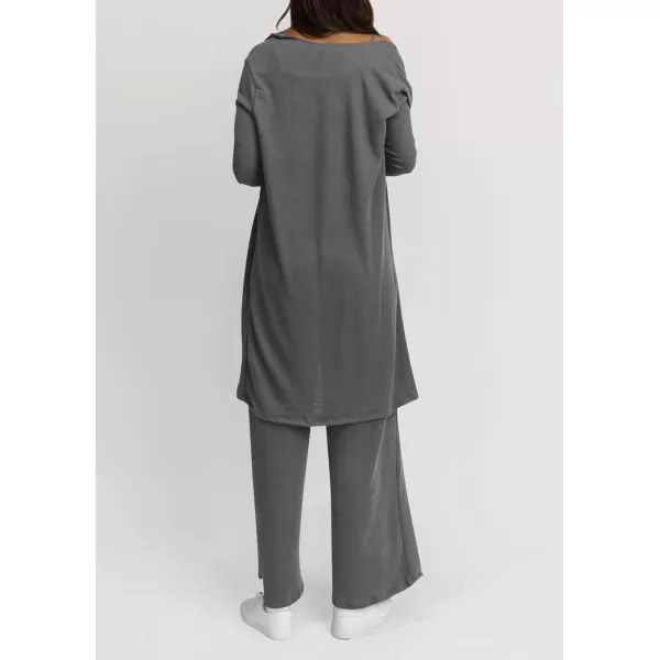 PRETTYGARDEN Womens Fall 3 Piece Pajamas Lounge Sets Ribbed Knit Long Cardigan Cropped Tank Tops Wide Leg PantsGrey