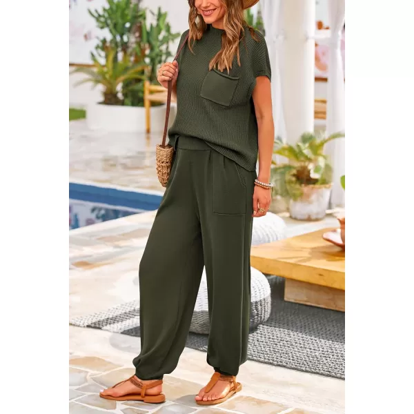 PRETTYGARDEN Womens Two Piece Outfits Sweater Sets Knit Pullover Tops And High Waisted Pants Matching Tracksuit Sweatsuit SetArmy Green