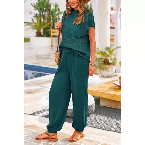 PRETTYGARDEN Womens Two Piece Outfits Sweater Sets Knit Pullover Tops And High Waisted Pants Matching Tracksuit Sweatsuit SetBlue Green