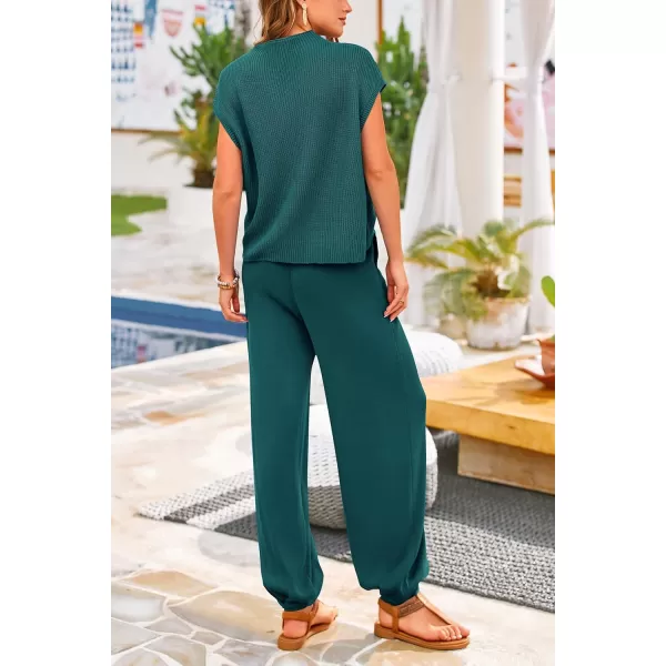 PRETTYGARDEN Womens Two Piece Outfits Sweater Sets Knit Pullover Tops And High Waisted Pants Matching Tracksuit Sweatsuit SetBlue Green