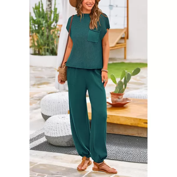 PRETTYGARDEN Womens Two Piece Outfits Sweater Sets Knit Pullover Tops And High Waisted Pants Matching Tracksuit Sweatsuit SetBlue Green