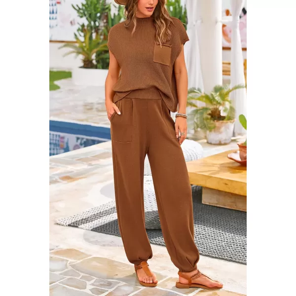 PRETTYGARDEN Womens Two Piece Outfits Sweater Sets Knit Pullover Tops And High Waisted Pants Matching Tracksuit Sweatsuit SetBrown