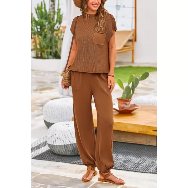 PRETTYGARDEN Womens Two Piece Outfits Sweater Sets Knit Pullover Tops And High Waisted Pants Matching Tracksuit Sweatsuit SetBrown