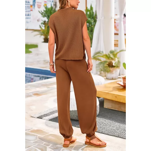 PRETTYGARDEN Womens Two Piece Outfits Sweater Sets Knit Pullover Tops And High Waisted Pants Matching Tracksuit Sweatsuit SetBrown