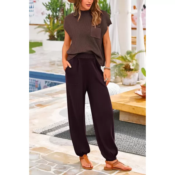 PRETTYGARDEN Womens Two Piece Outfits Sweater Sets Knit Pullover Tops And High Waisted Pants Matching Tracksuit Sweatsuit SetCoffee