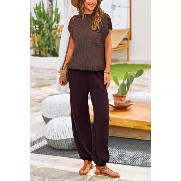 PRETTYGARDEN Womens Two Piece Outfits Sweater Sets Knit Pullover Tops And High Waisted Pants Matching Tracksuit Sweatsuit SetCoffee
