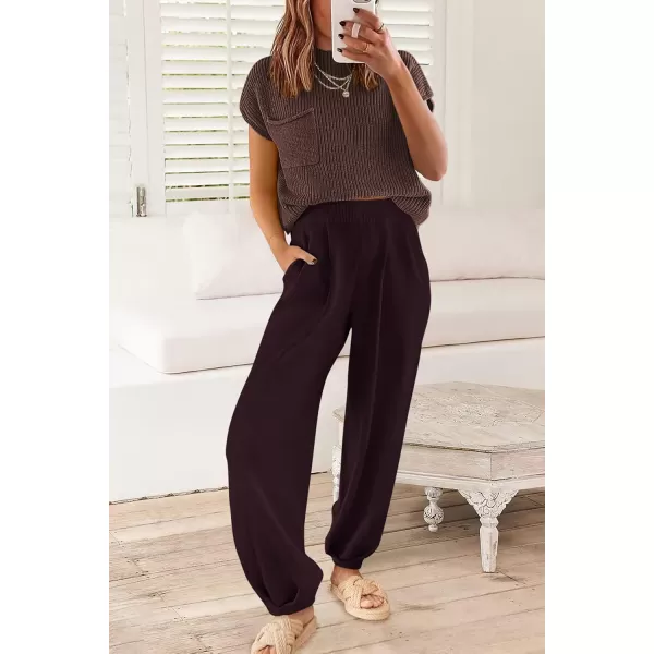 PRETTYGARDEN Womens Two Piece Outfits Sweater Sets Knit Pullover Tops And High Waisted Pants Matching Tracksuit Sweatsuit SetCoffee