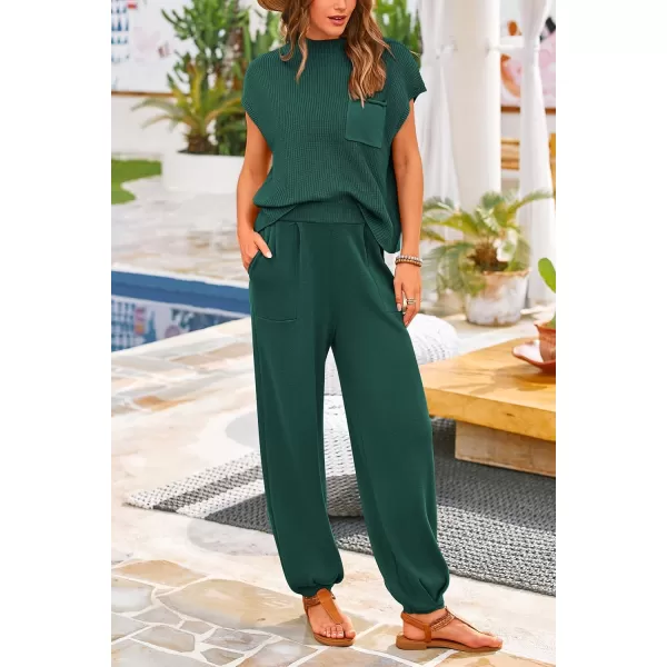 PRETTYGARDEN Womens Two Piece Outfits Sweater Sets Knit Pullover Tops And High Waisted Pants Matching Tracksuit Sweatsuit SetDark Green