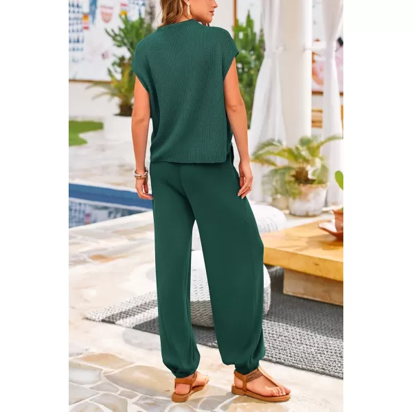 PRETTYGARDEN Womens Two Piece Outfits Sweater Sets Knit Pullover Tops And High Waisted Pants Matching Tracksuit Sweatsuit SetDark Green